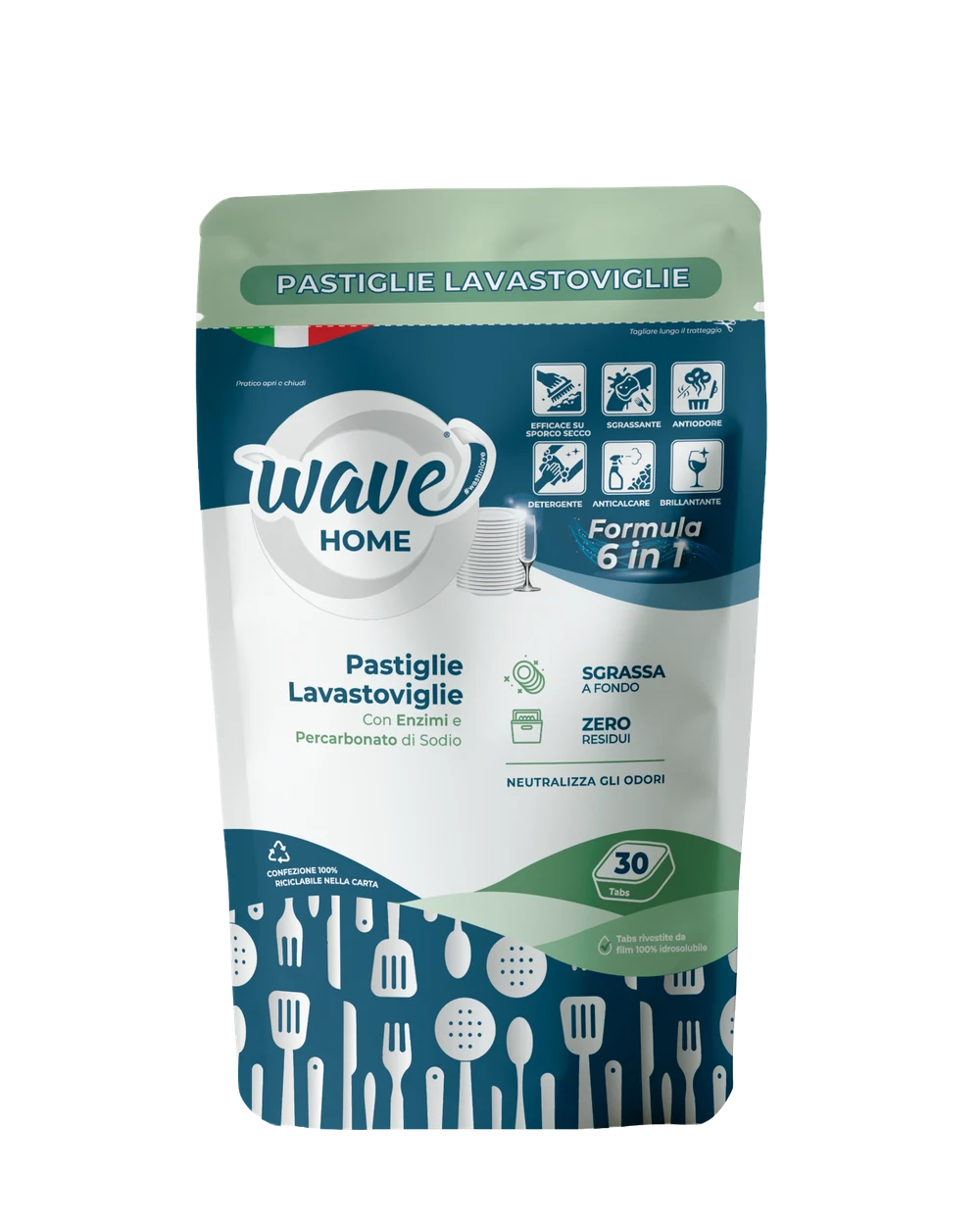 Wave Home: confezione da 30 pastiglie lavastoviglie, Formula 6 in 1.