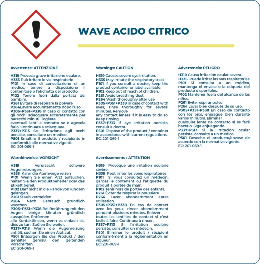 Avvertenze Kit Wave Acido Citrico